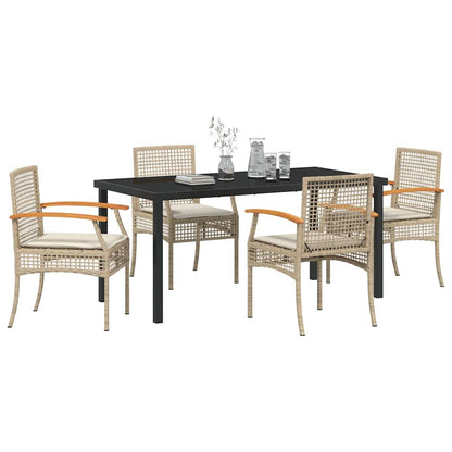 vidaXL Garden Dining Set with Cushion 5 pcs Beige and Black Rattan