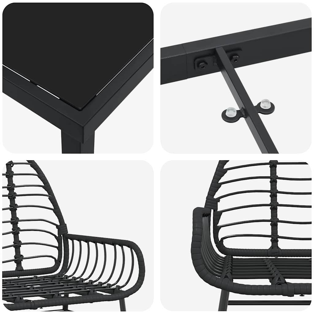 vidaXL Garden Dining Set 3 pcs Black Poly Rattan