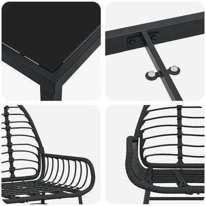 vidaXL Garden Dining Set 3 pcs Black Poly Rattan