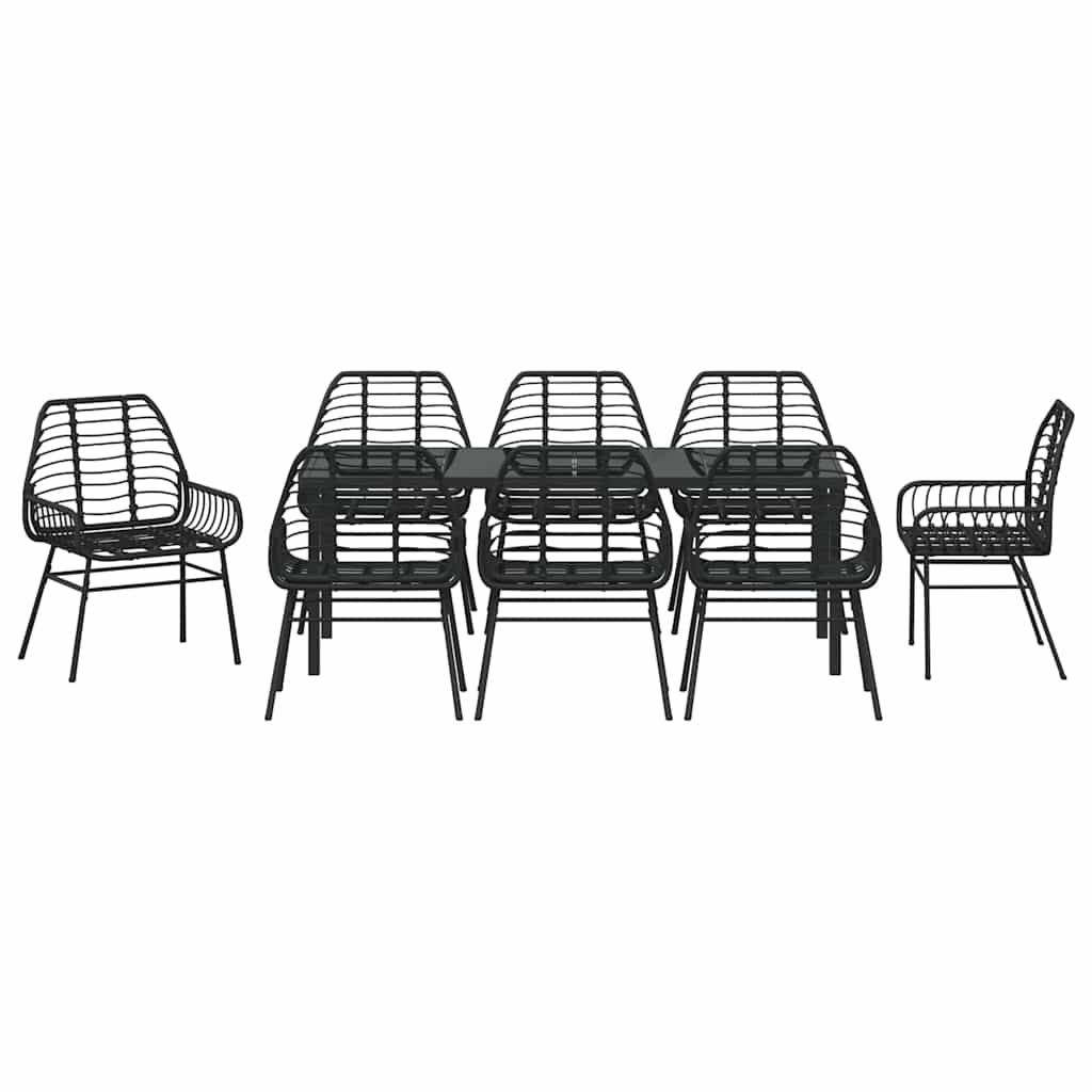 vidaXL Garden Dining Set 9 pcs Black Poly Rattan