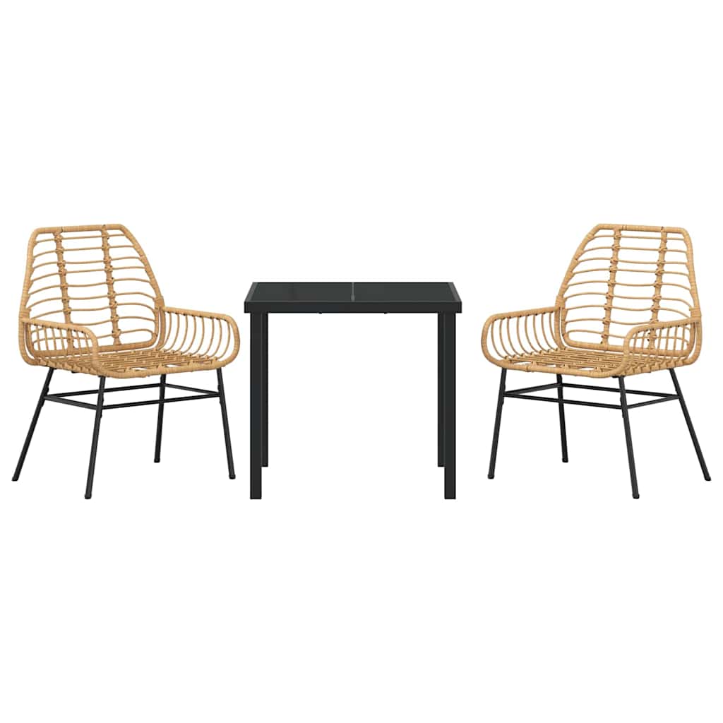 vidaXL Garden Dining Set 3 pcs Brown Poly Rattan