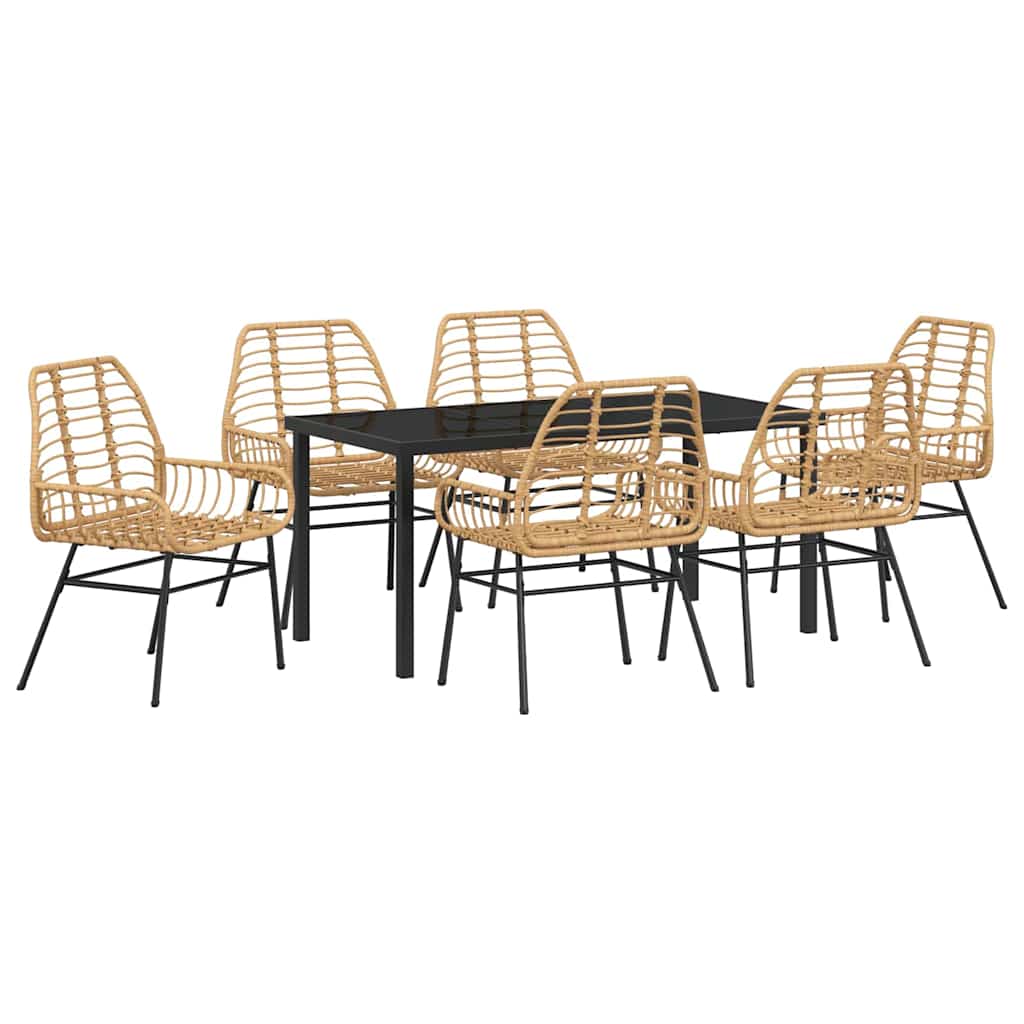 vidaXL Garden Dining Set 7 pcs Brown Poly Rattan