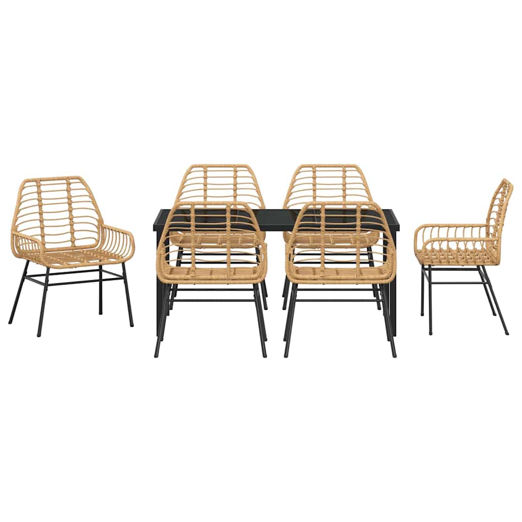 vidaXL Garden Dining Set 7 pcs Brown Poly Rattan