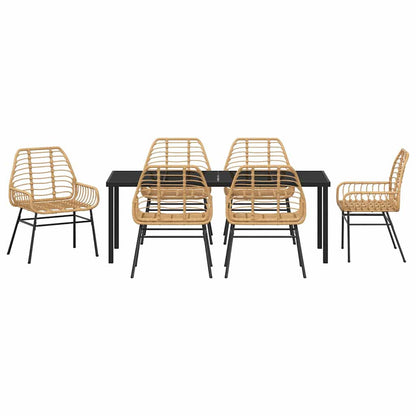 vidaXL Garden Dining Set 7 pcs Brown Poly Rattan