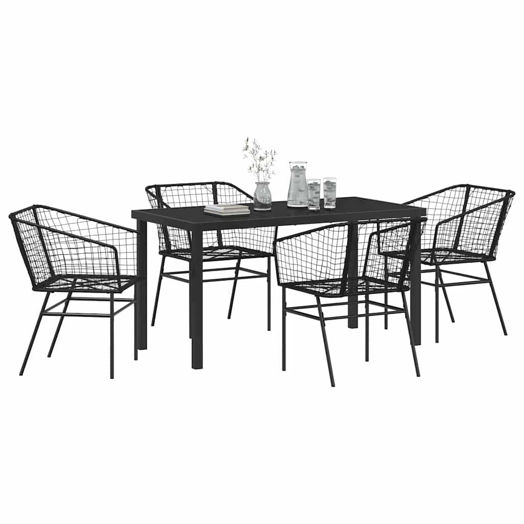 vidaXL Garden Dining Set 5 pcs Black Poly Rattan