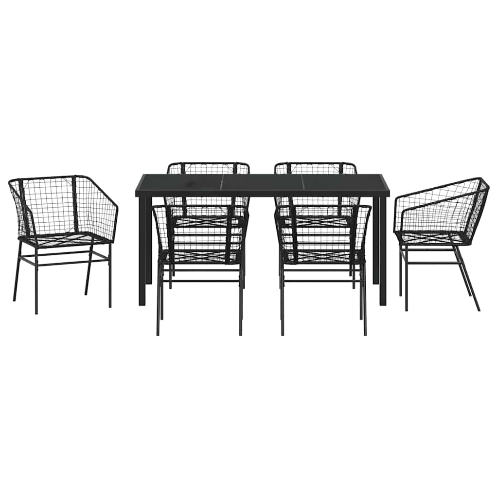 vidaXL Garden Dining Set 7 pcs Black Poly Rattan