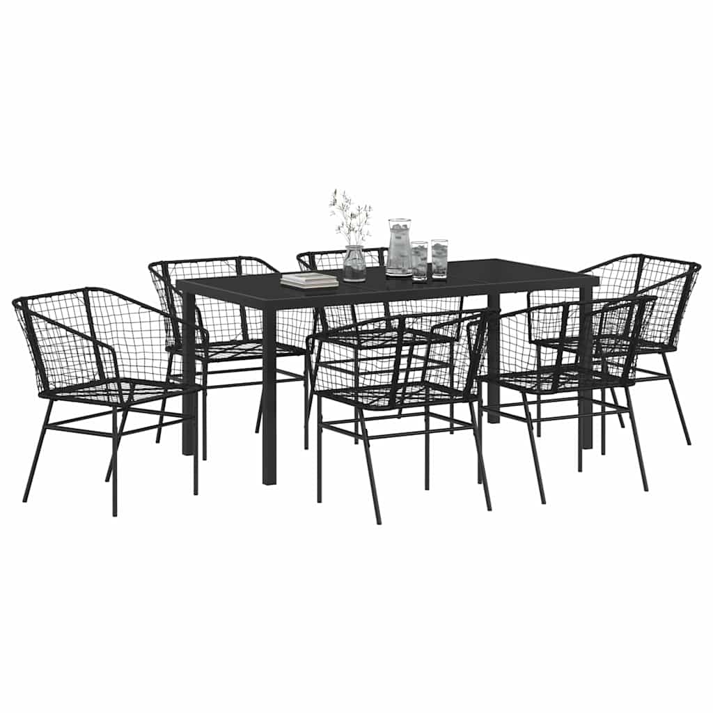 vidaXL Garden Dining Set 7 pcs Black Poly Rattan