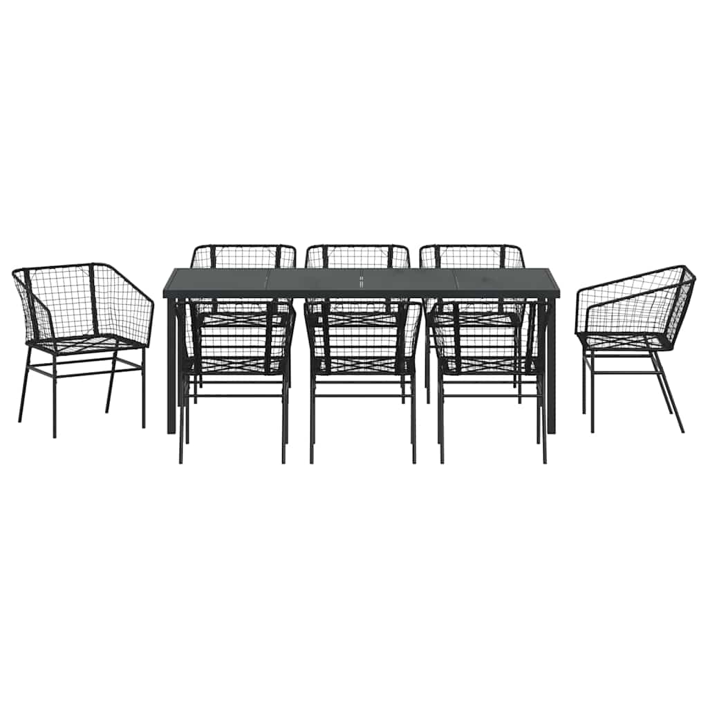 vidaXL Garden Dining Set 9 pcs Black Poly Rattan