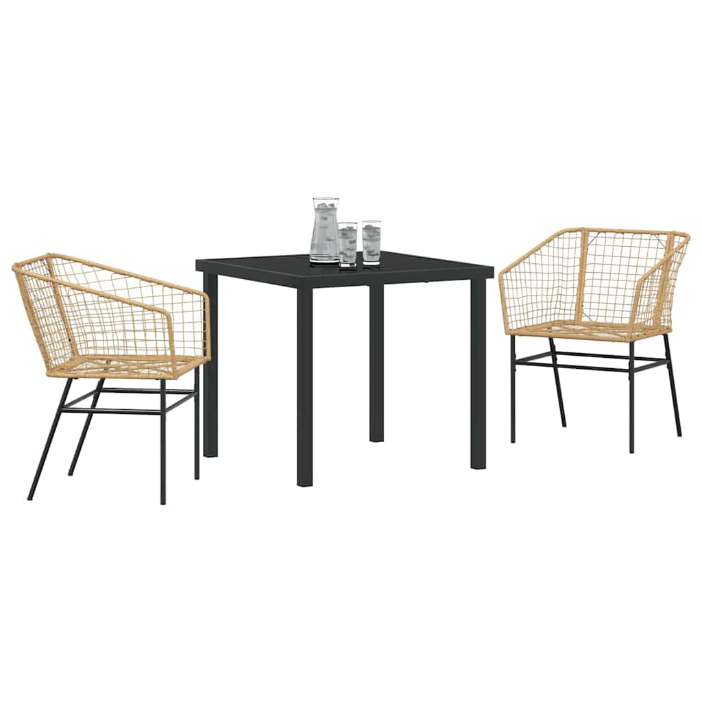 vidaXL Garden Dining Set 3 pcs Brown Poly Rattan