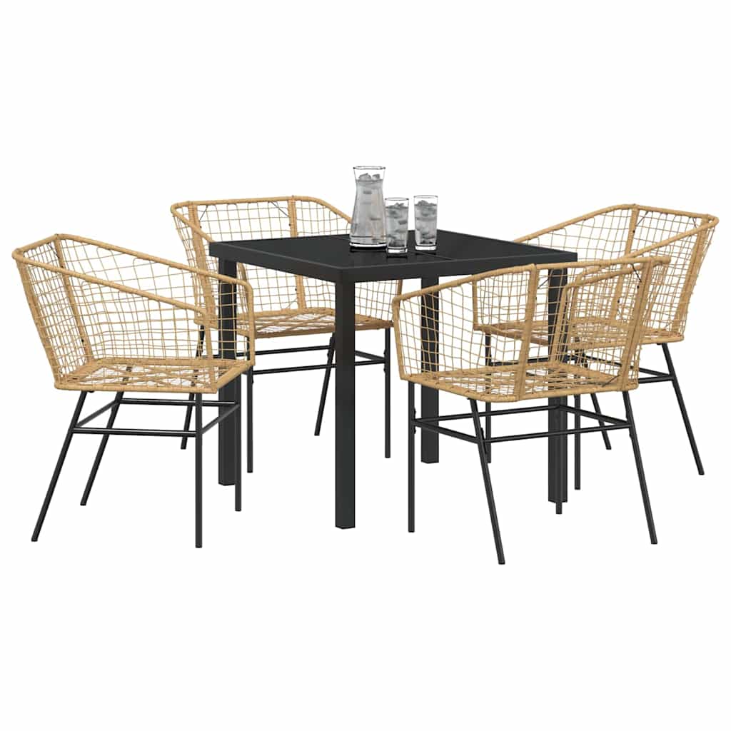 vidaXL Garden Dining Set 5 pcs Brown Poly Rattan