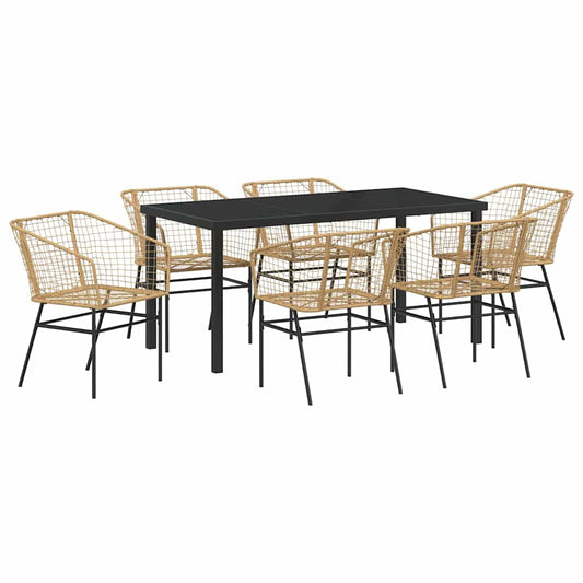 vidaXL Garden Dining Set 7 pcs Brown Poly Rattan