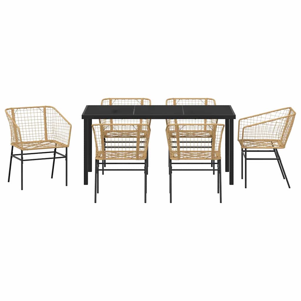 vidaXL Garden Dining Set 7 pcs Brown Poly Rattan