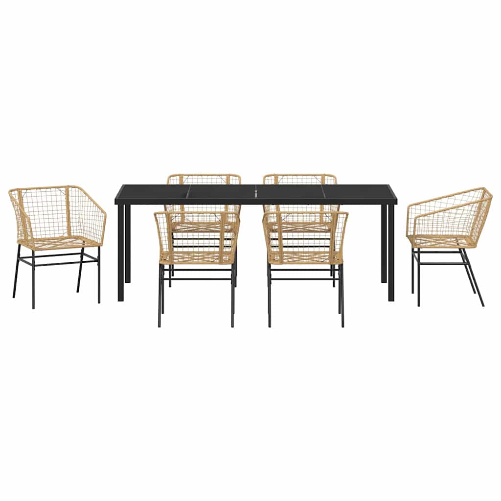 vidaXL Garden Dining Set 7 pcs Brown Poly Rattan