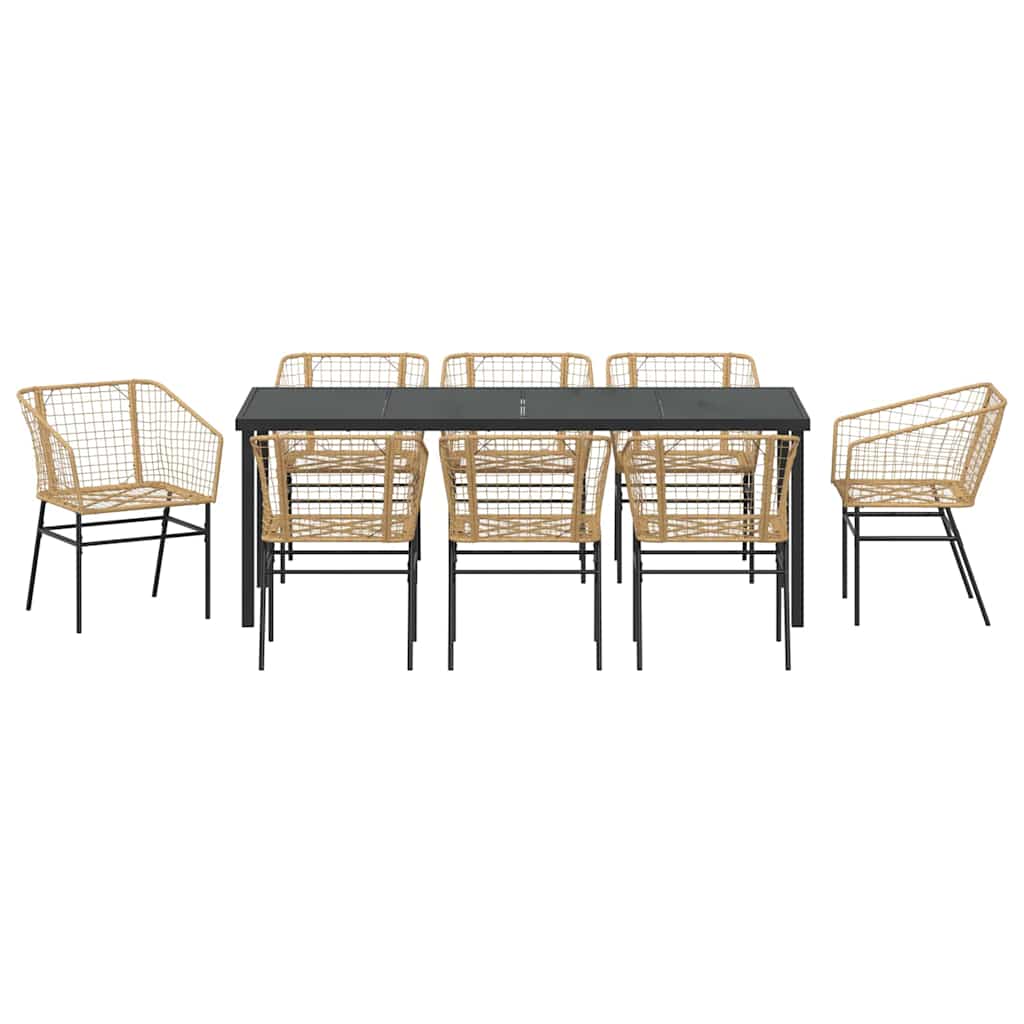 vidaXL Garden Dining Set 9 pcs Brown Poly Rattan