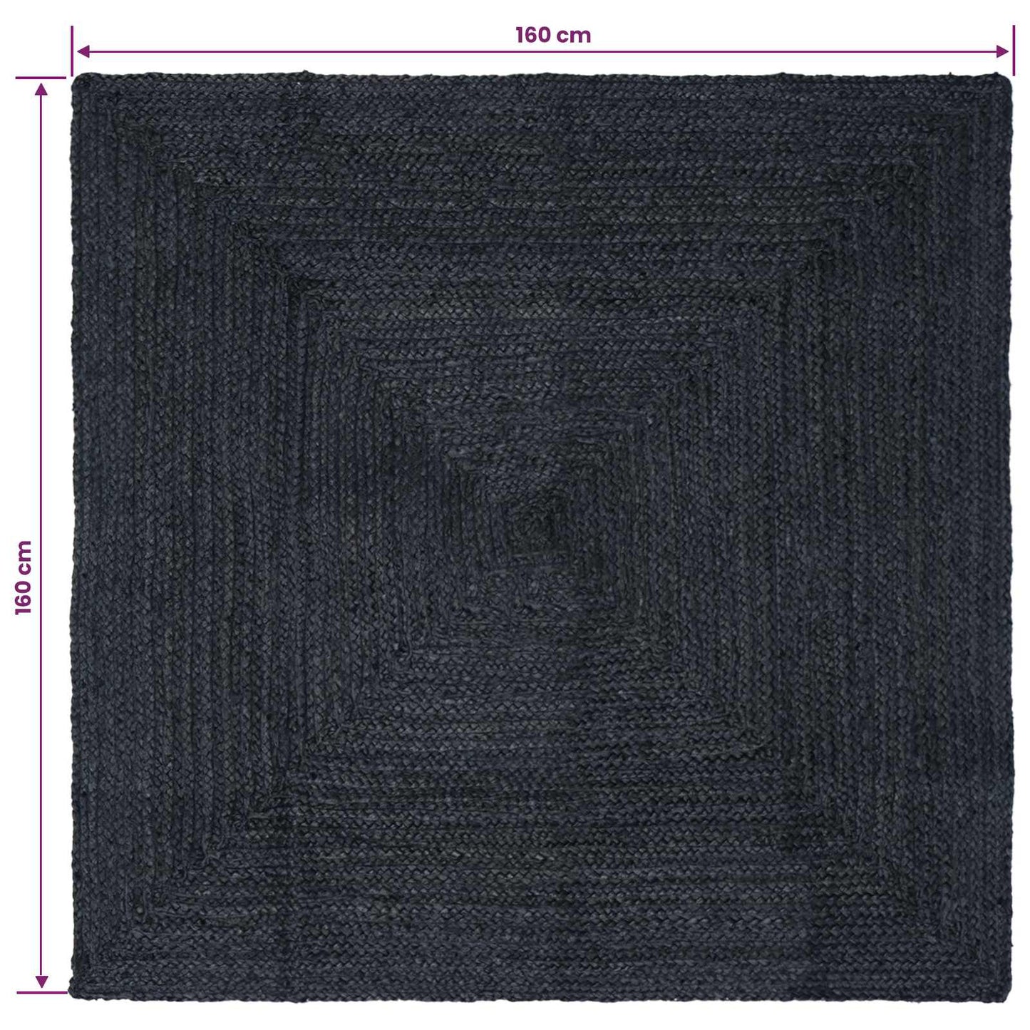 vidaXL Area Rugs Square Dark Grey 160 x 160 cm Jute