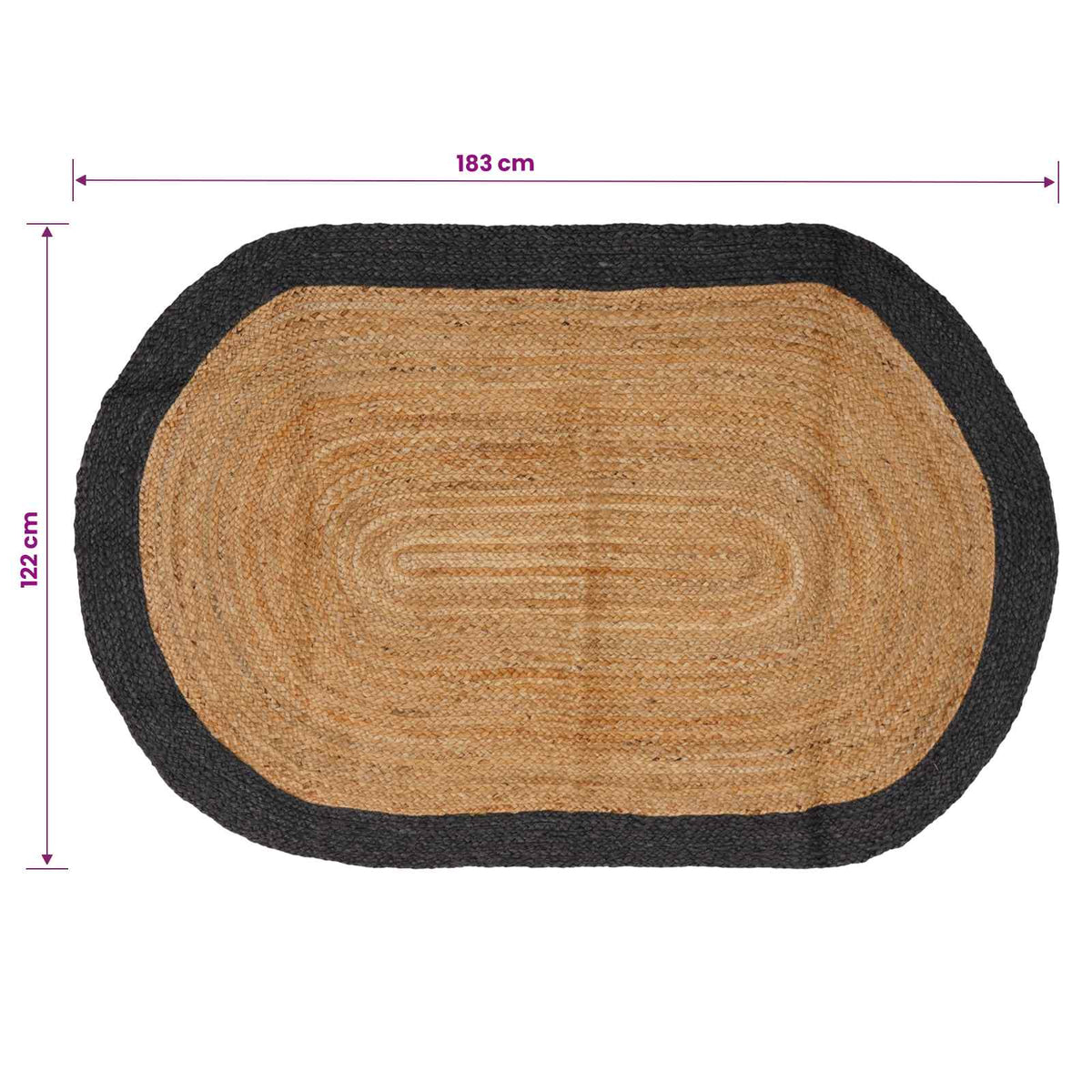vidaXL Area Rug Dark Grey 122 x 183 cm Jute