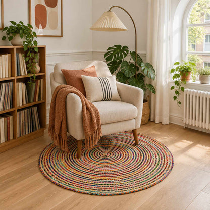 vidaXL Area Rug Multicolour Ø 90 cm Jute