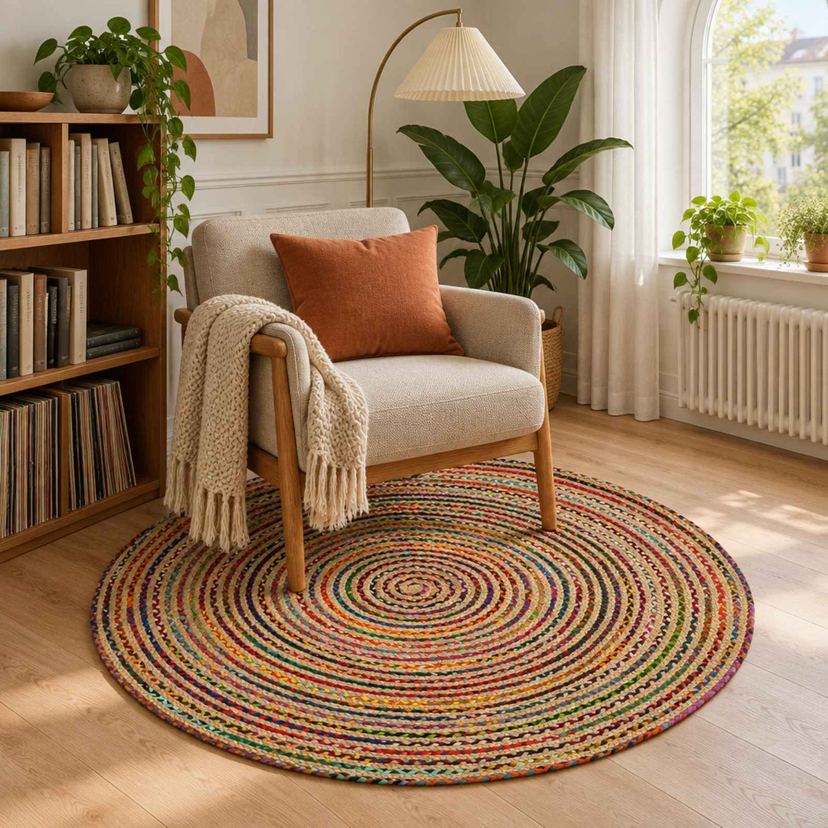 vidaXL Area Rug Multicolour Ø 120 cm Jute