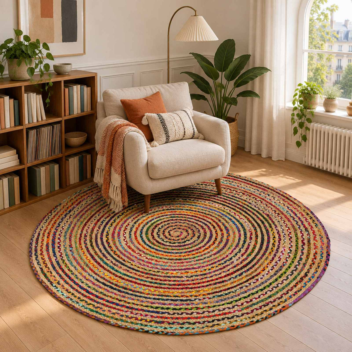 vidaXL Area Rug Multicolour Ø 180 cm Jute