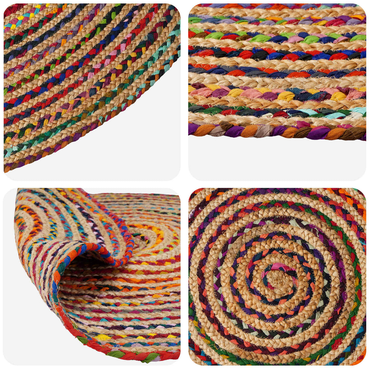 vidaXL Area Rug Multicolour Ø 180 cm Jute