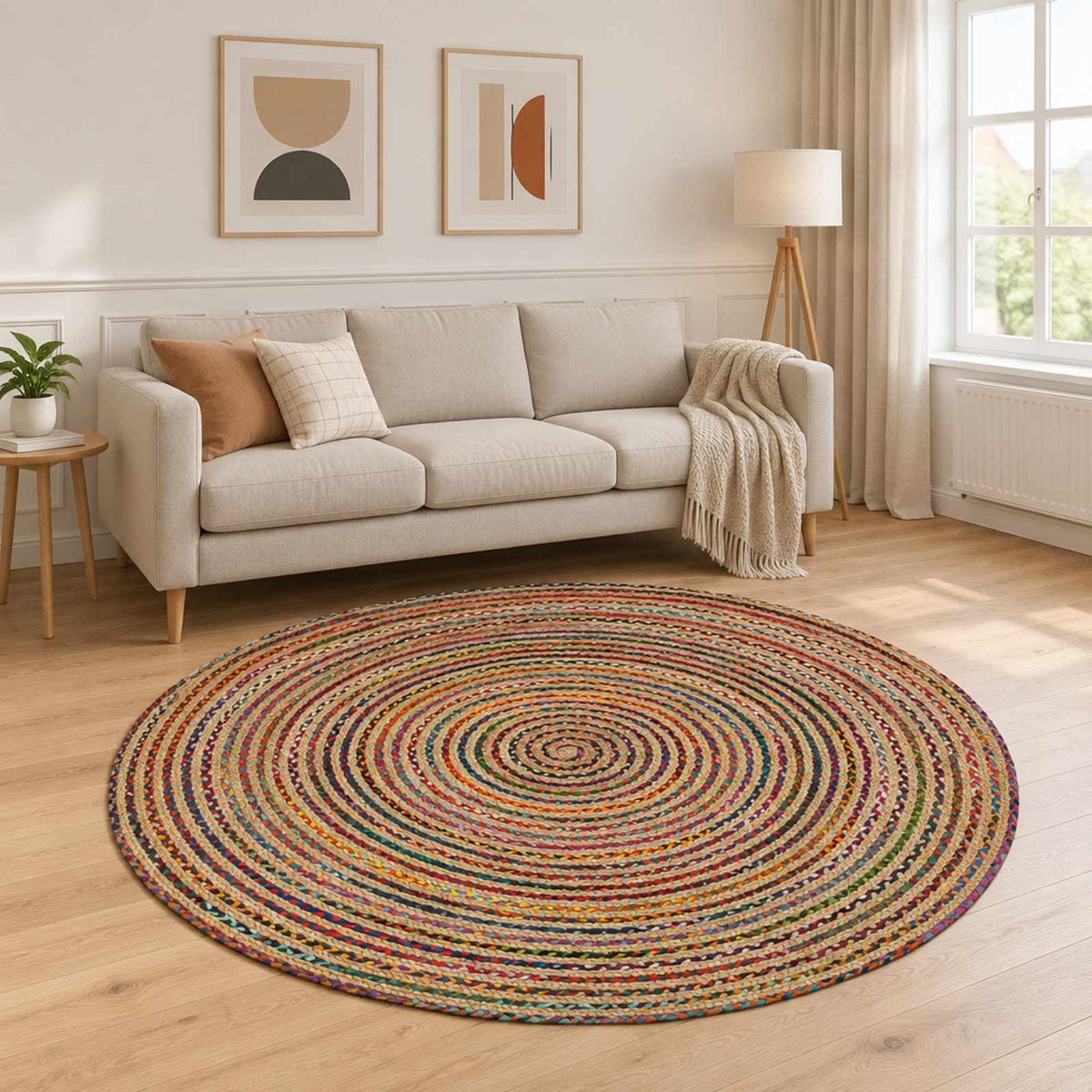 vidaXL Area Rug Multicolour Ø 240 cm Jute