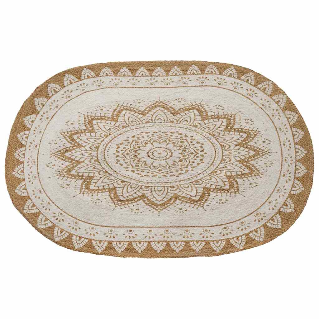 vidaXL Area Rugs Floral Natural with White Print 100 x 152 cm Jute