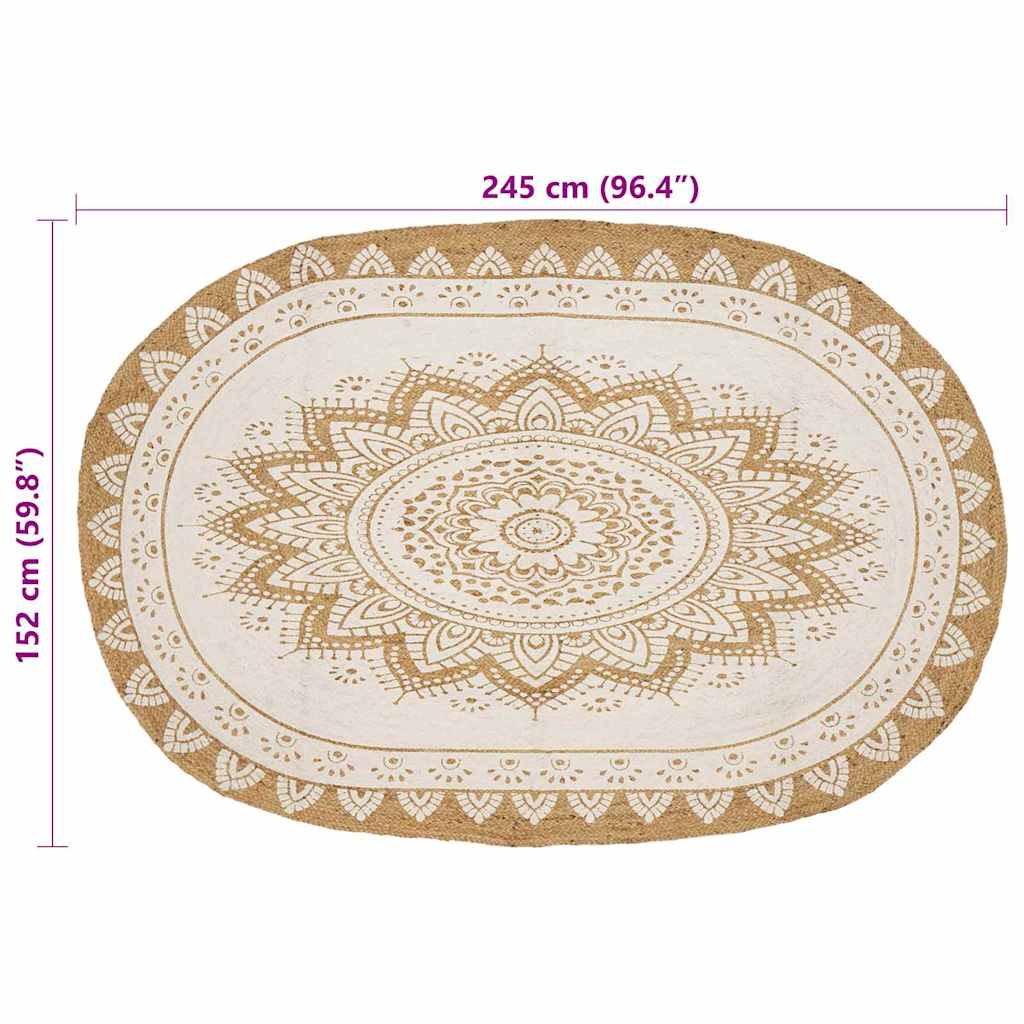 vidaXL Area Rugs Floral Natural with White Print 152 x 245 cm Jute