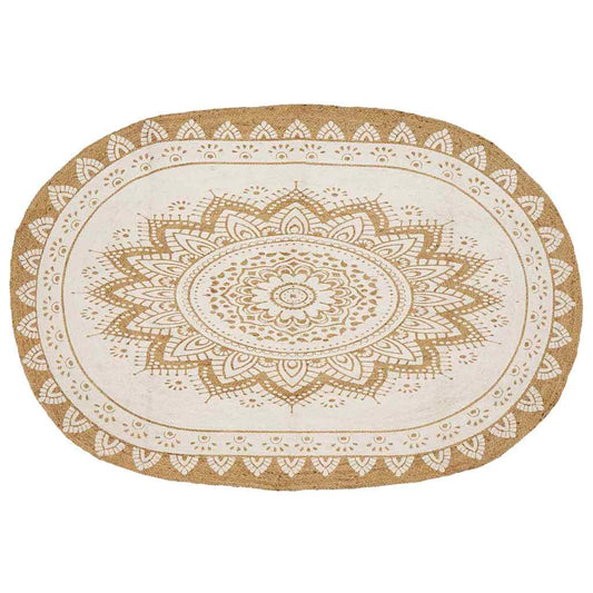 vidaXL Area Rugs Floral Natural with White Print 205 x 305 cm Jute