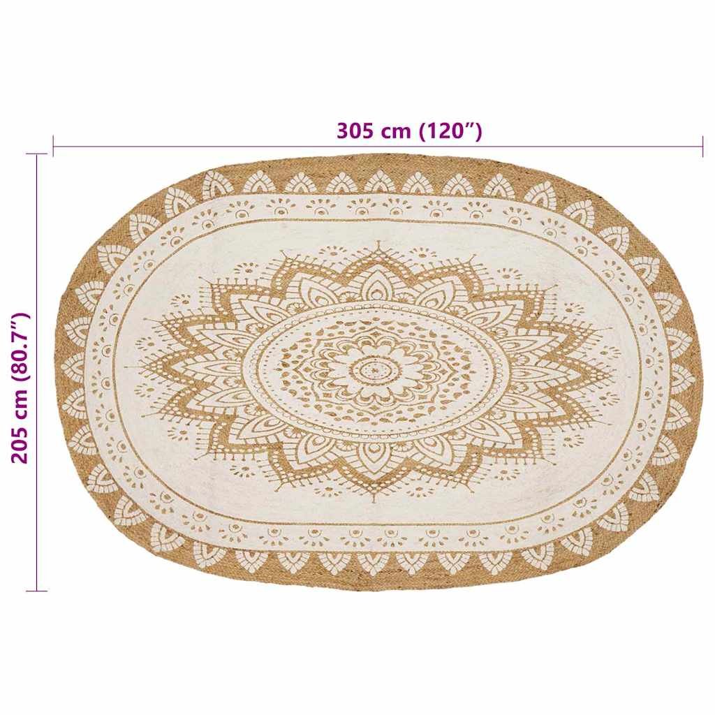 vidaXL Area Rugs Floral Natural with White Print 205 x 305 cm Jute
