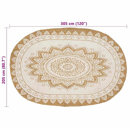 vidaXL Area Rugs Floral Natural with White Print 205 x 305 cm Jute