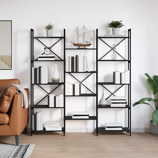 vidaXL Bookshelf 156 x 25 x 167 cm Engineered Wood Black Oak