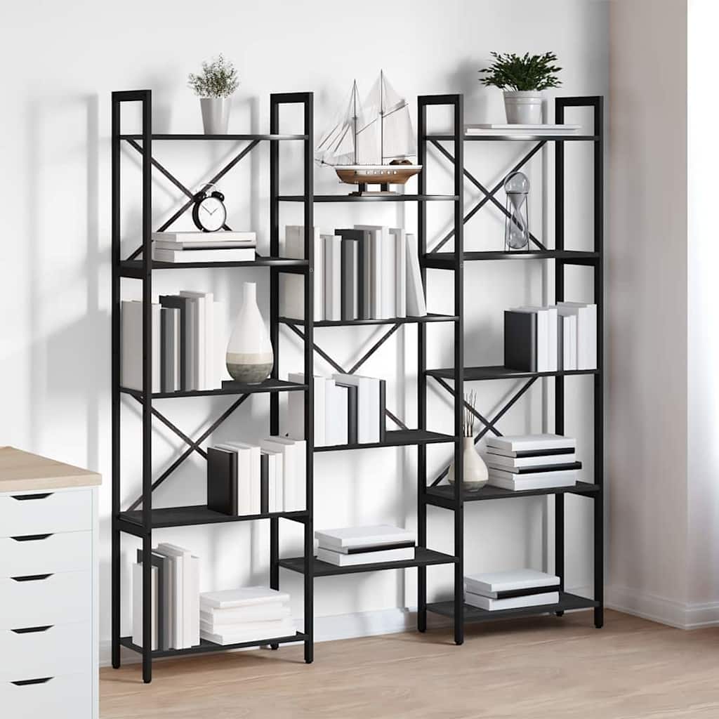 vidaXL Bookshelf 156 x 25 x 167 cm Engineered Wood Black Oak