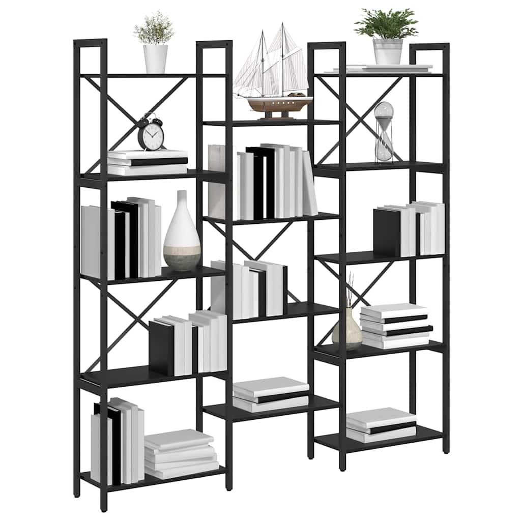 vidaXL Bookshelf 156 x 25 x 167 cm Engineered Wood Black Oak