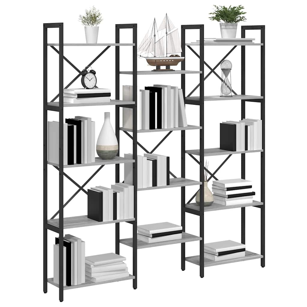 vidaXL Bookshelf 156 x 25 x 167 cm Engineered Wood Grey sonoma