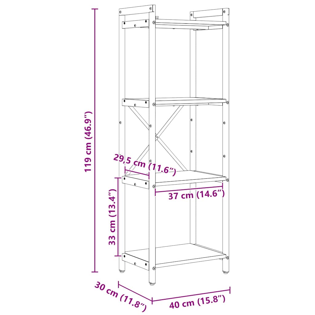 vidaXL Bookshelf 40 x 30 x 119 cm Engineered Wood Smoked Oak