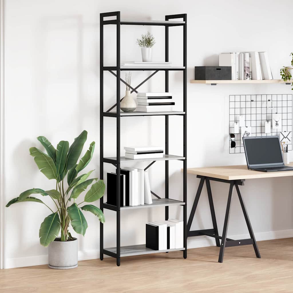 vidaXL Bookshelf 60 x 30 x 189.5 cm Engineered Wood Grey sonoma