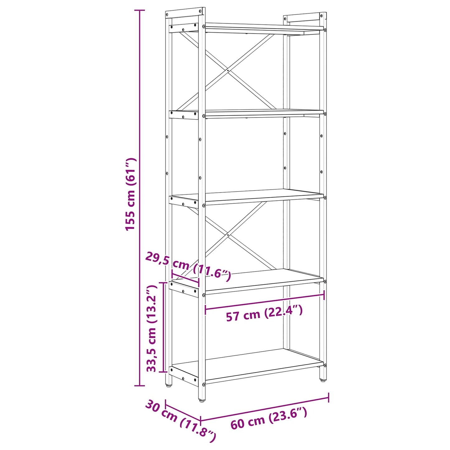 vidaXL Bookshelf Sonoma Oak 60 x 30 x 155 cm Engineered Wood