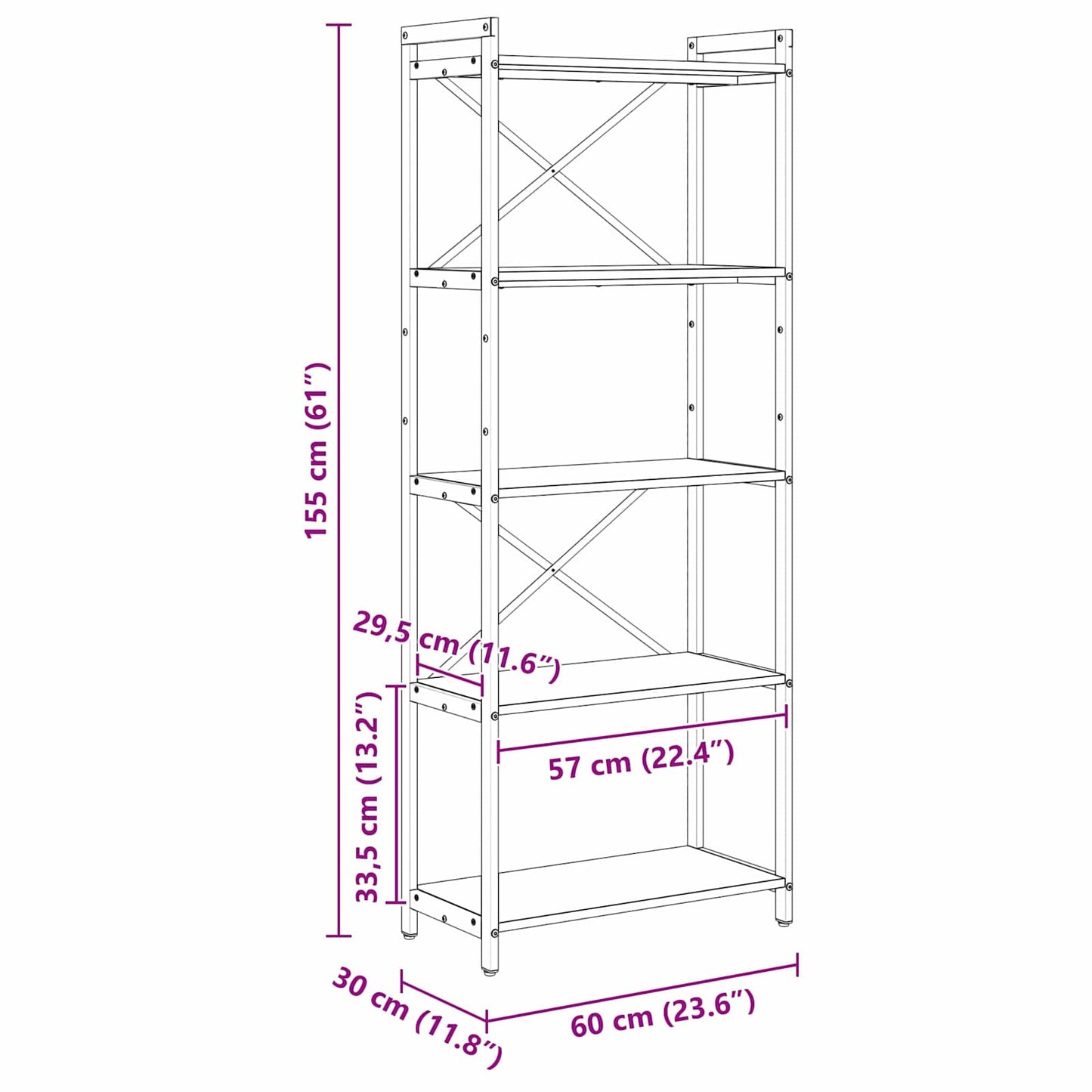 vidaXL Bookshelf Smoked Oak 60 x 30 x 155 cm Engineered Wood