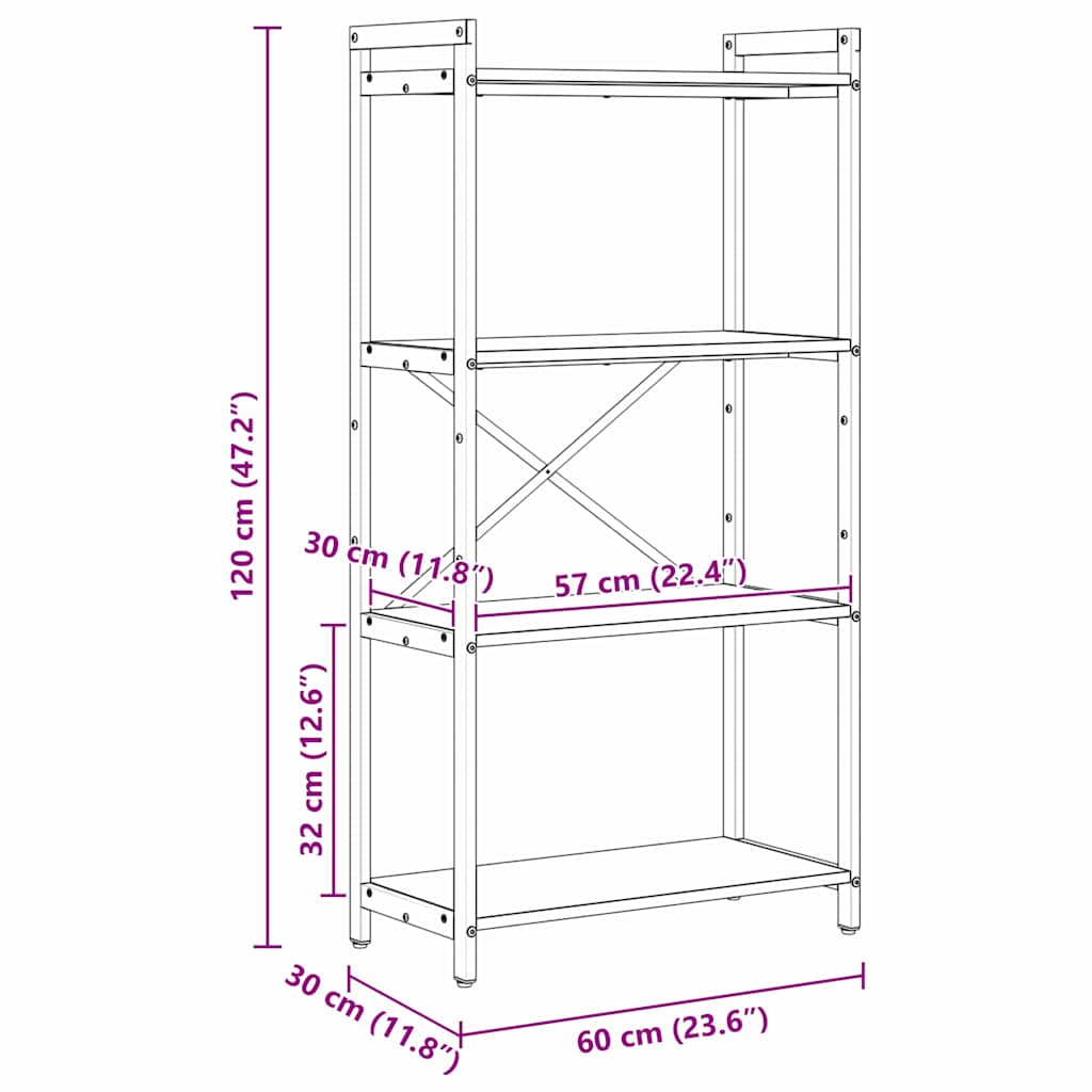 vidaXL Bookshelf Grey sonoma 60 x 30 x 120 cm Engineered Wood