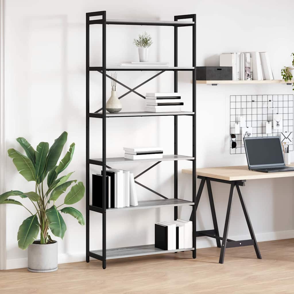 vidaXL Bookshelf 80 x 30 x 189.5 cm Engineered Wood Grey sonoma