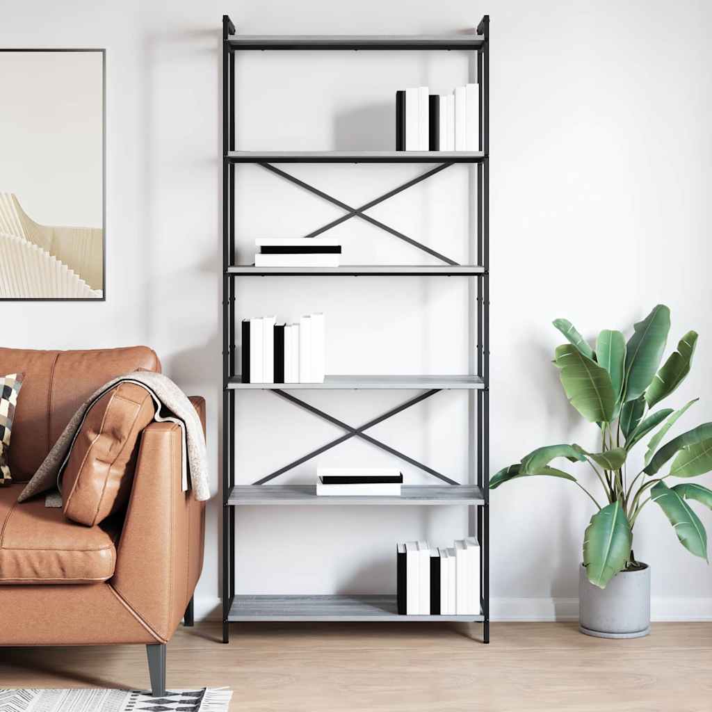 vidaXL Bookshelf 80 x 30 x 189.5 cm Engineered Wood Grey sonoma
