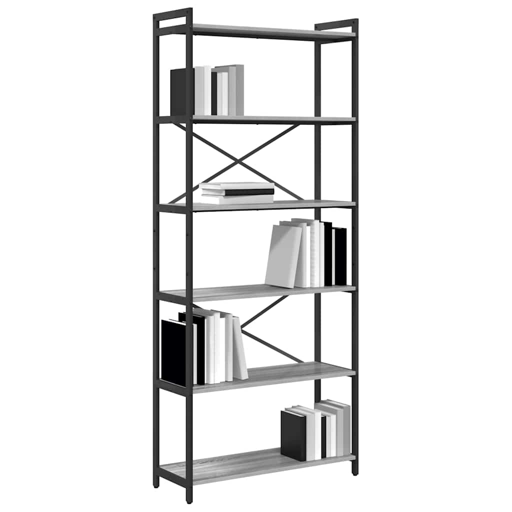 vidaXL Bookshelf 80 x 30 x 189.5 cm Engineered Wood Grey sonoma