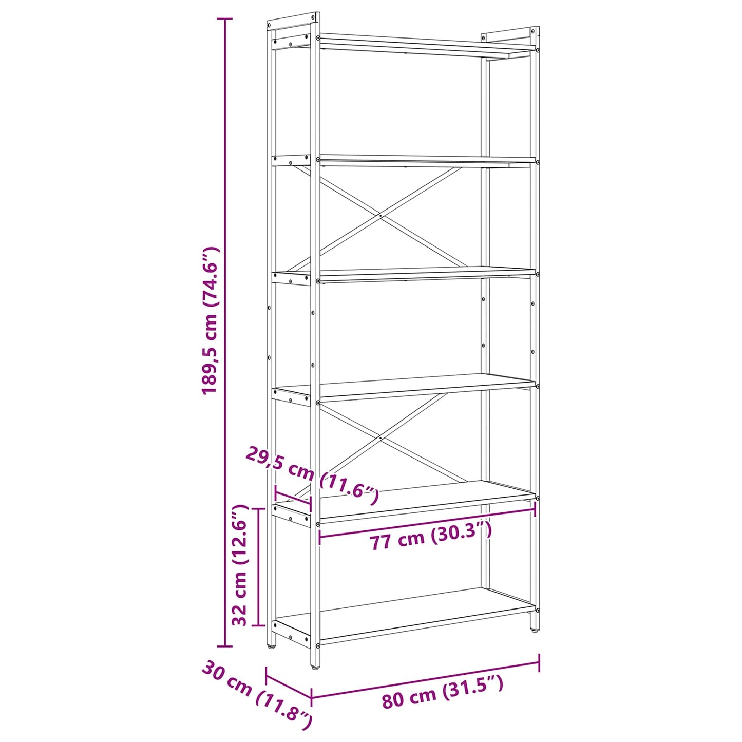 vidaXL Bookshelf Artisan Oak 80 x 30 x 189.5 cm Engineered Wood