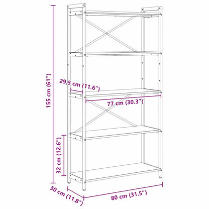 vidaXL Bookshelf Sonoma Oak 80 x 30 x 155 cm Engineered Wood