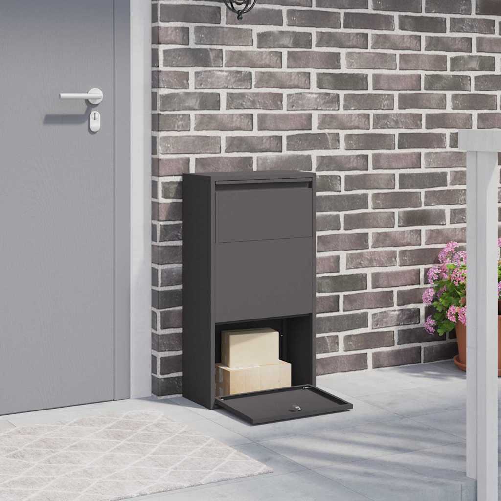 vidaXL Parcel Drop Box with Storage Black 44 x 22 x 82 cm Steel