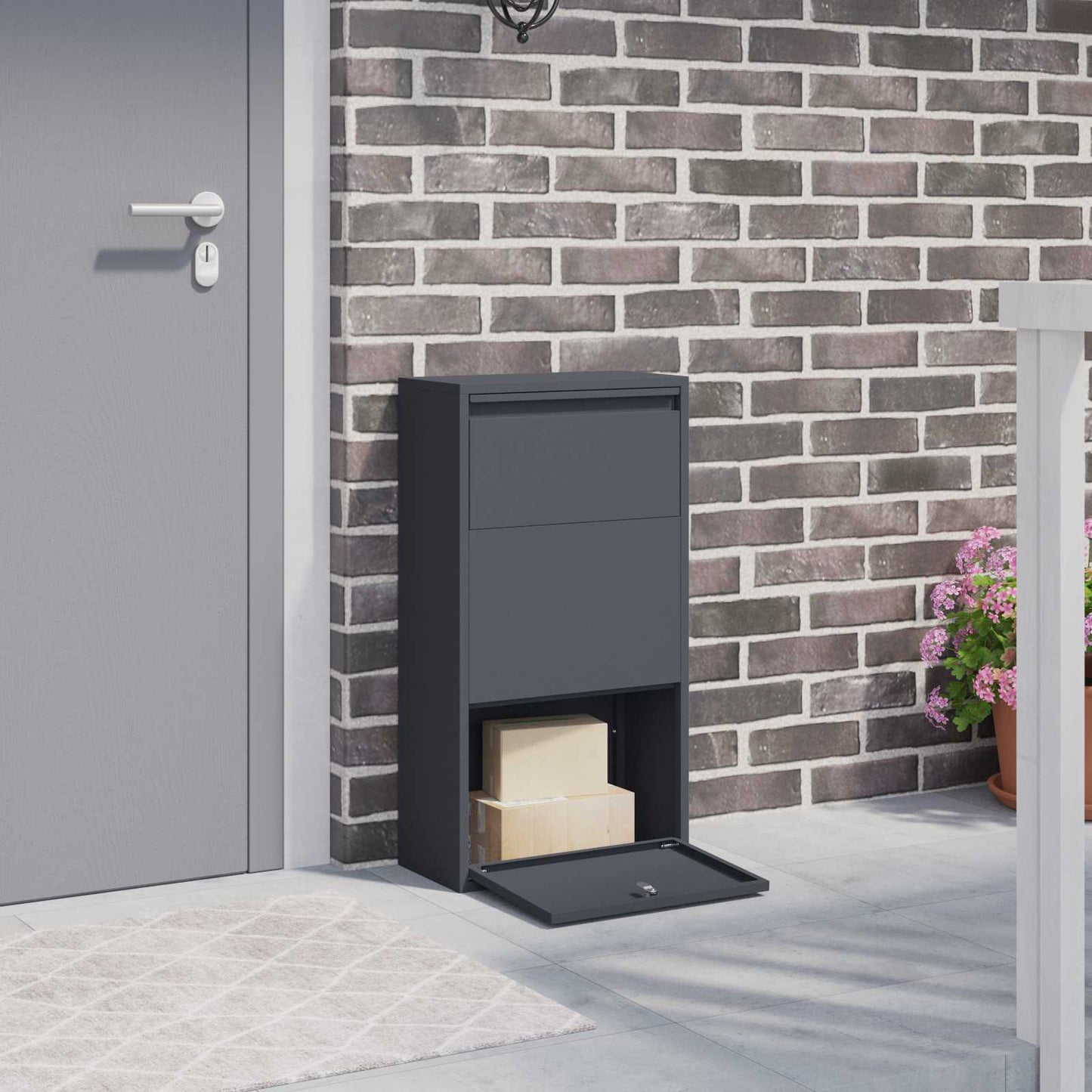 vidaXL Parcel Drop Box with Storage Anthracite 44 x 22 x 82 cm Steel