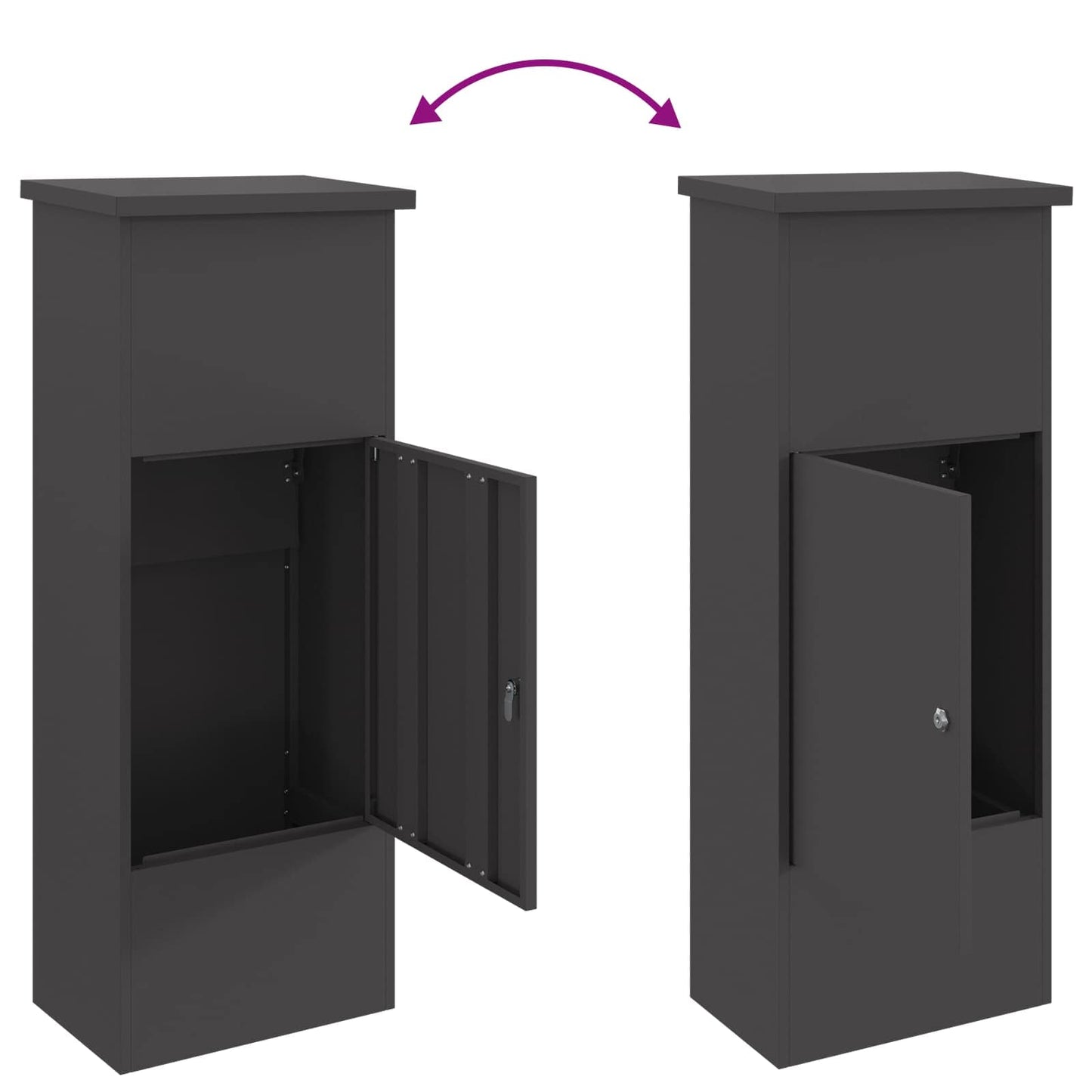 vidaXL Parcel Drop Box with Storage Black 44.5 x 29 x 110.5 cm Steel