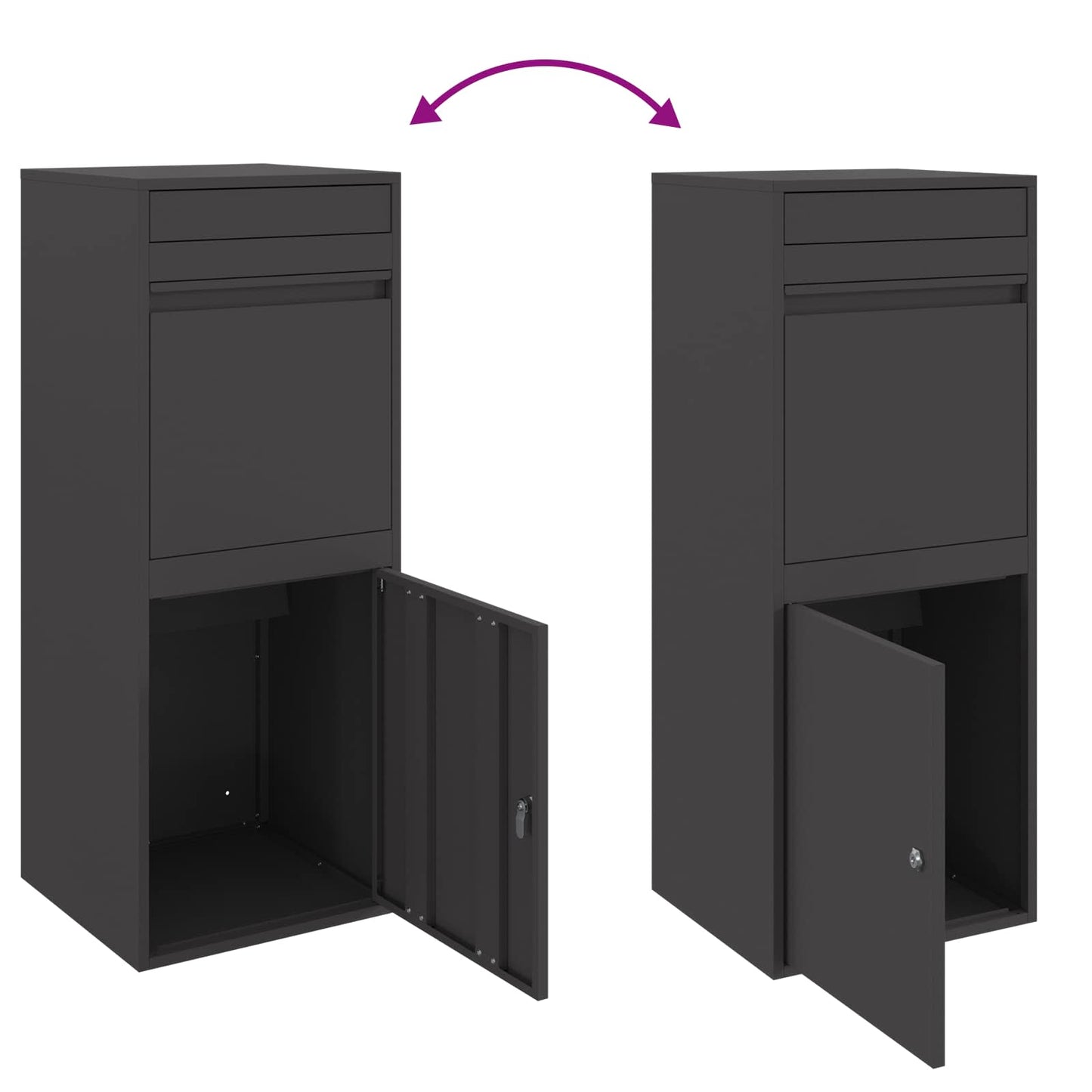 vidaXL Parcel Drop Box with Storage Black 41 x 38 x 103 cm Steel