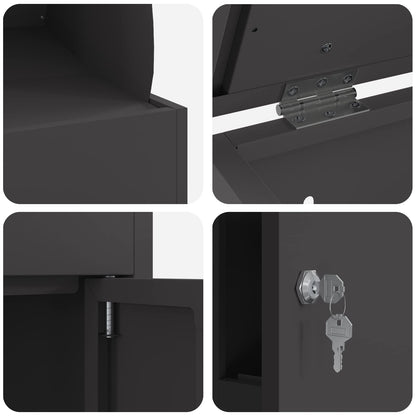 vidaXL Parcel Drop Box with Storage Black 47.5 x 38 x 59 cm Steel