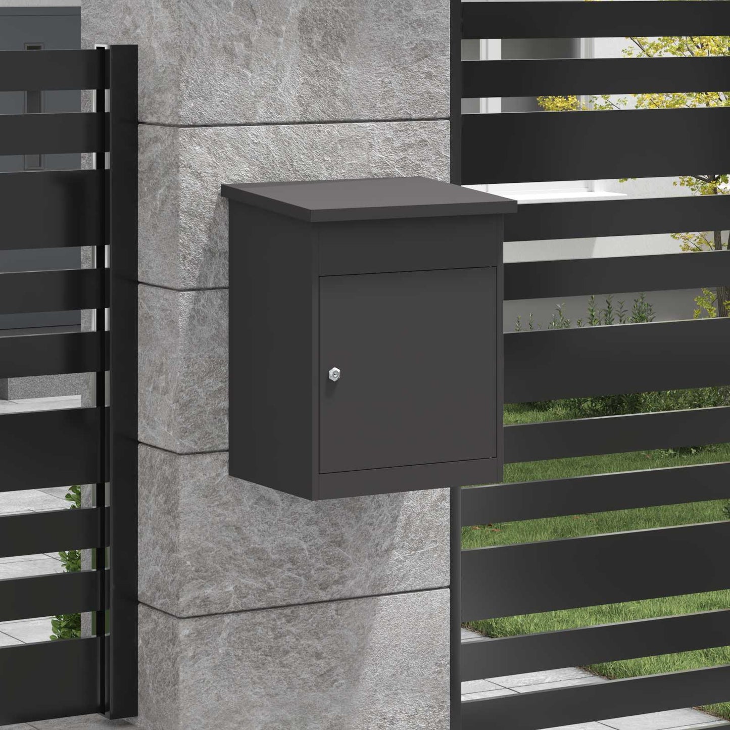 vidaXL Parcel Drop Box with Storage Black 47.5 x 38 x 59 cm Steel